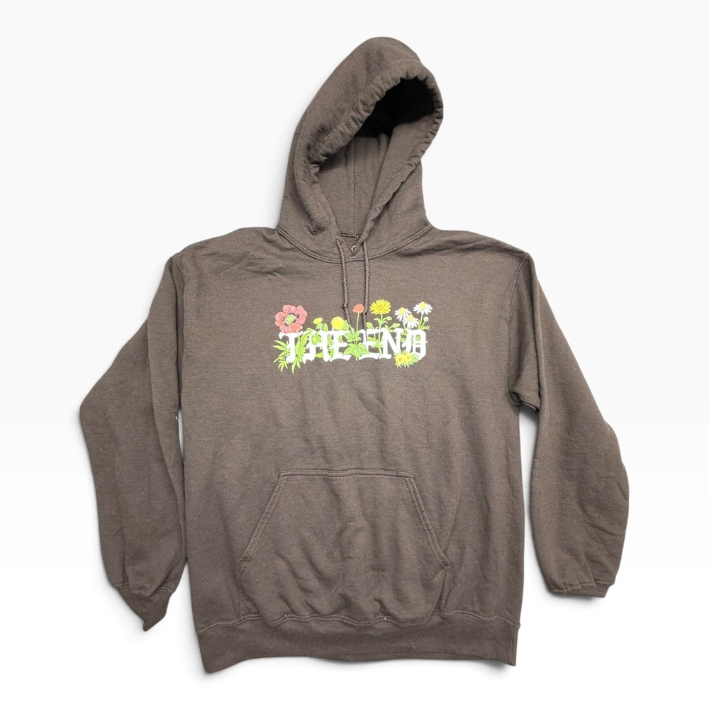 Empyre The End Floral Graphic Hoodie Brown Charcoal Skater Sweatshirt Large